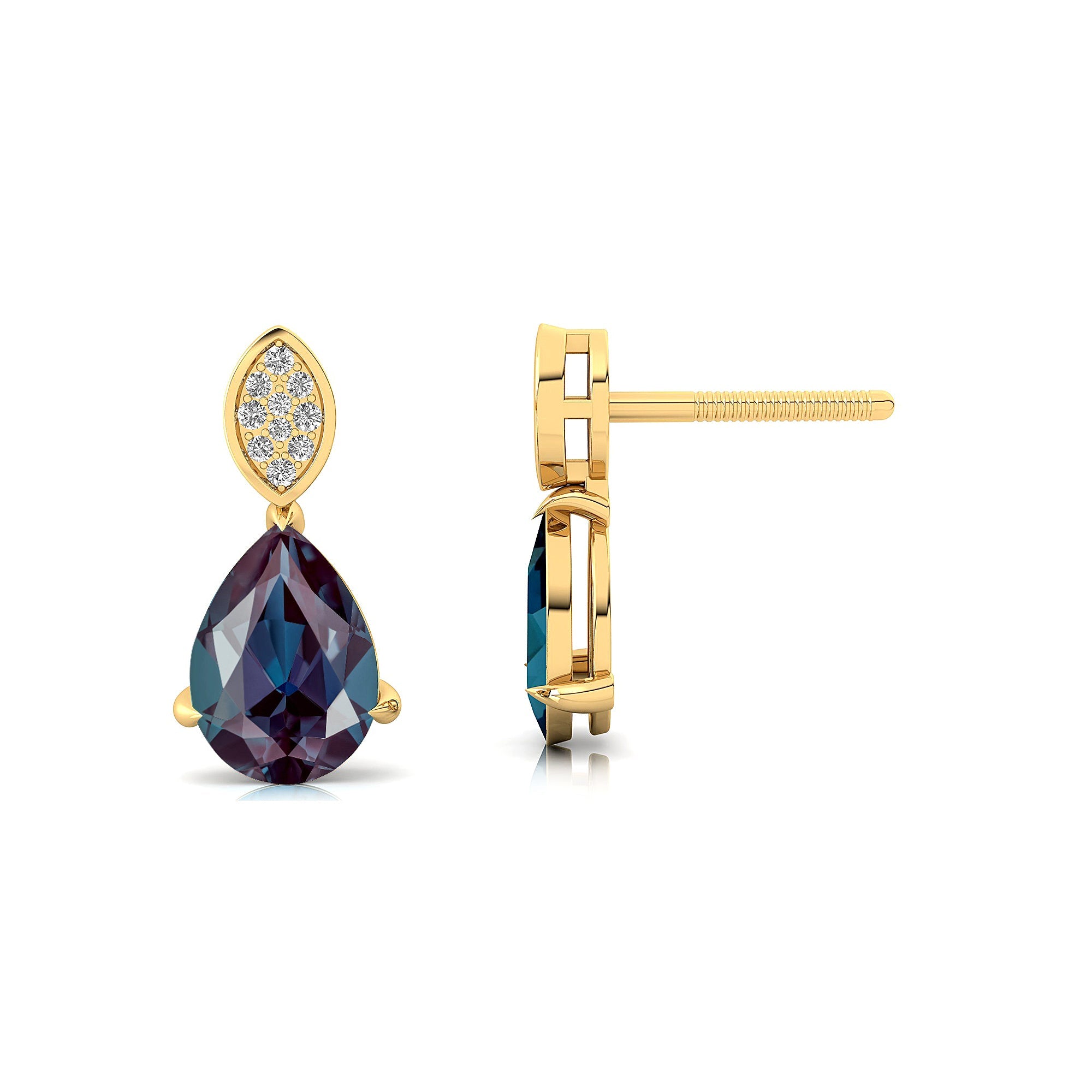 Illussion Set Diamond Earrings with Pear Cut Alexandrite - GeumJewels