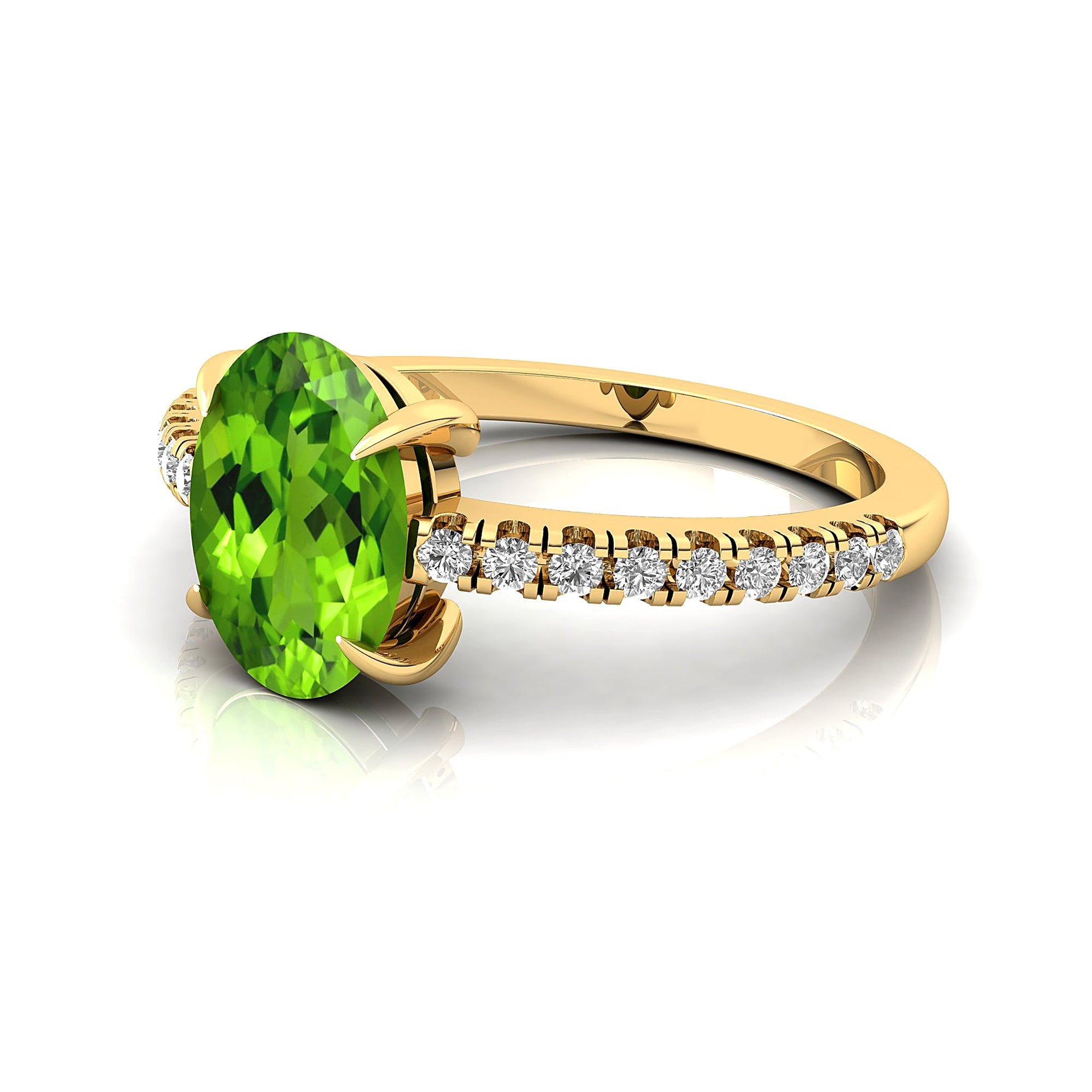 Oval Solitaire Peridot with Accent Diamonds Engagement Ring - GeumJewels