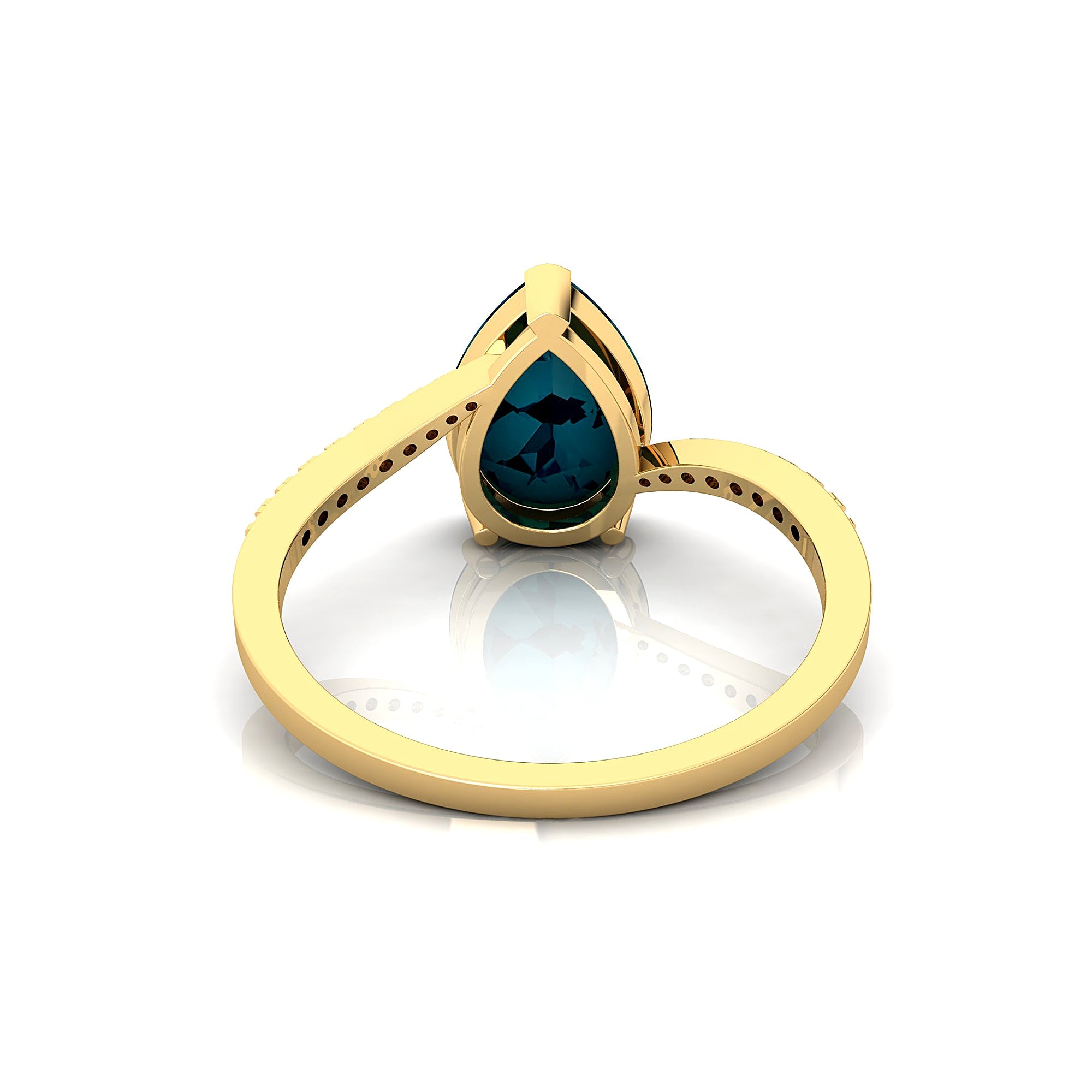 Twisted Up Down Band Pear Shaped Swiss Blue Topaz Ring with Accent Diamonds - GeumJewels