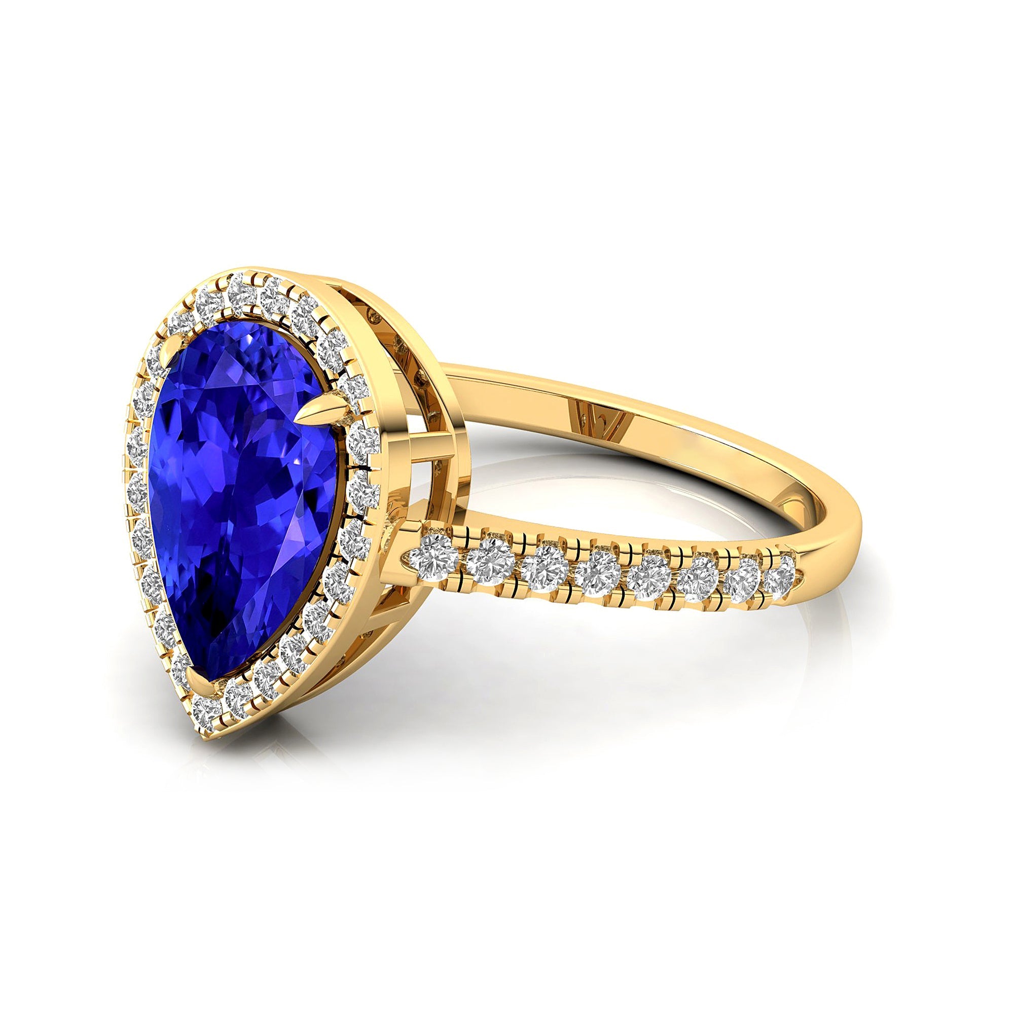 Classic Pear Shaped Tanzanite Halo Diamond Engagement Ring - GeumJewels