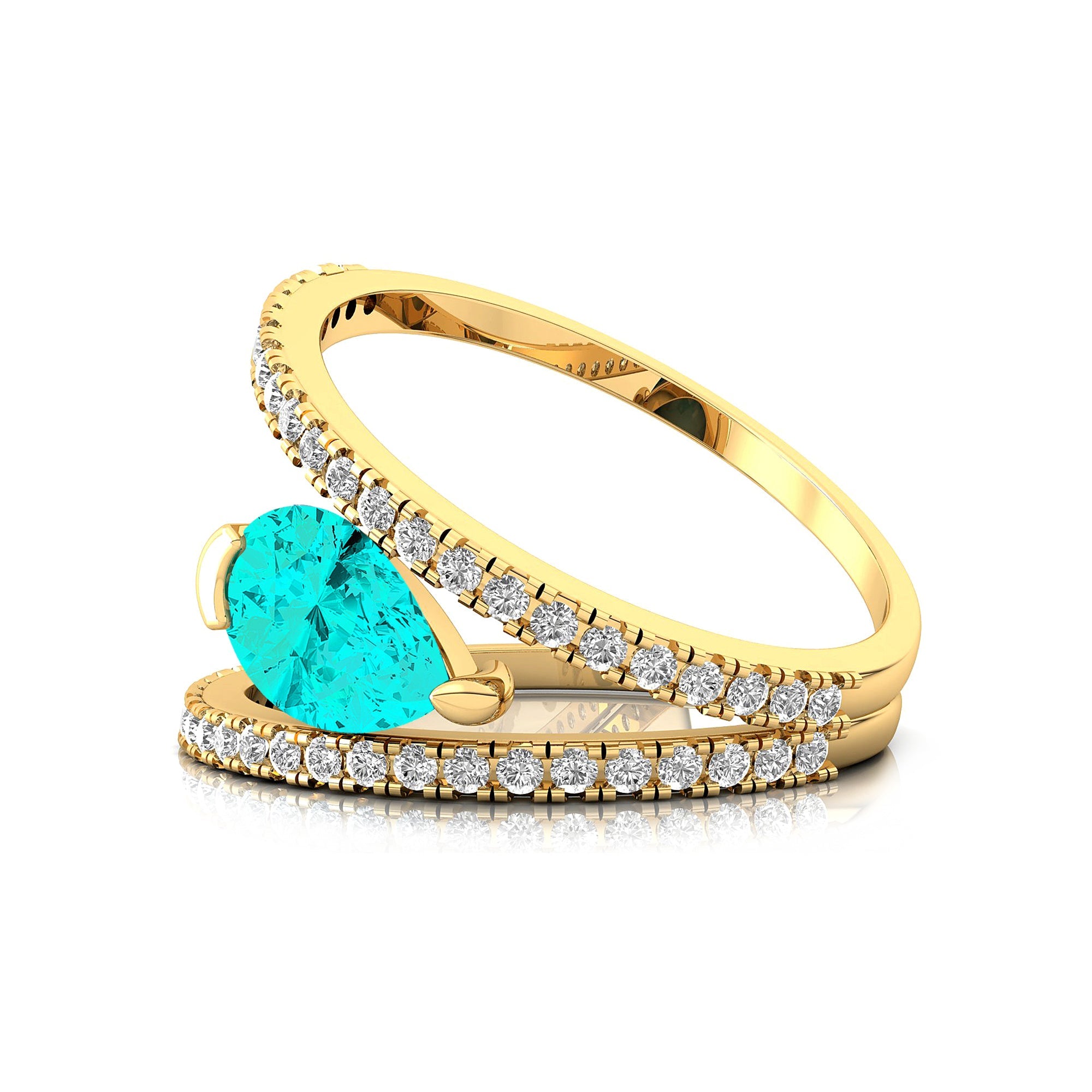 Fashionable V Shaped Diamond Ring with Pear Cut Paraiba Tourmaline - GeumJewels