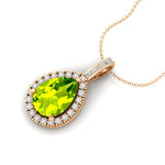 Peridot Teardrop Pendant with Diamond Halo - GeumJewels