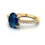 Oval Solitaire London Blue Topaz with Accent Diamonds Engagement Ring - GeumJewels