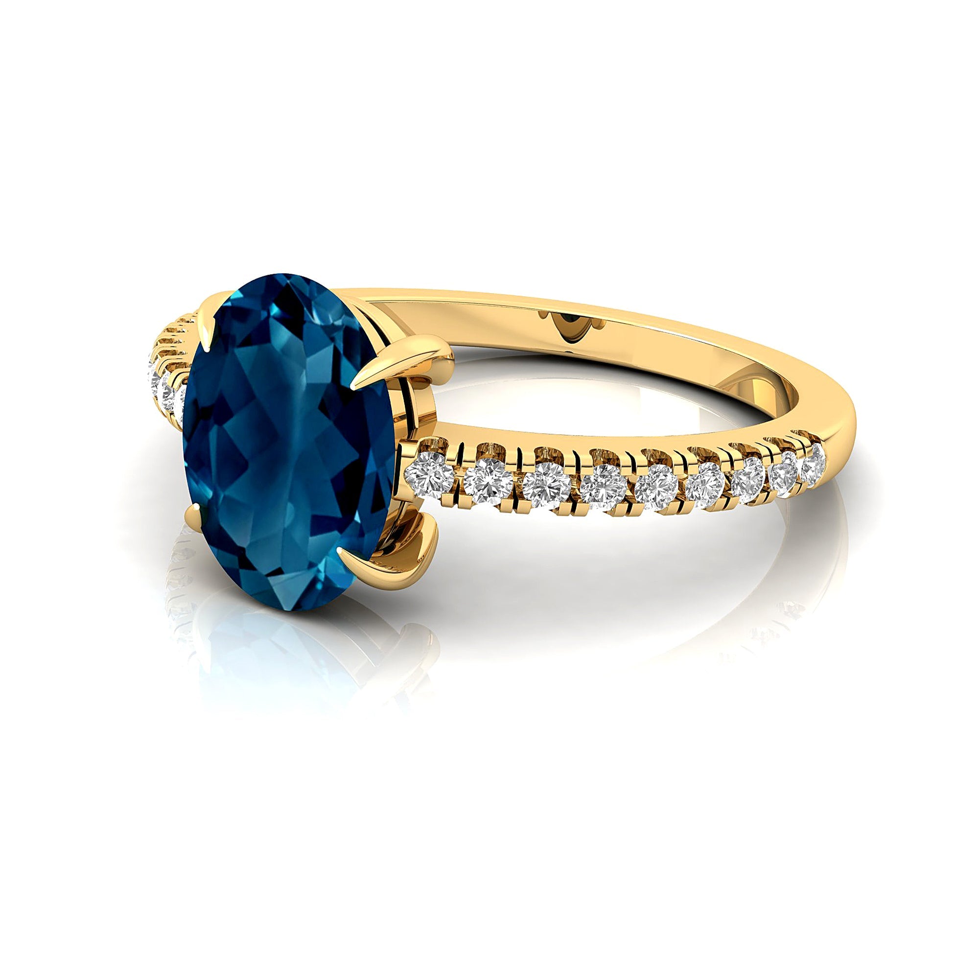 Oval Solitaire London Blue Topaz with Accent Diamonds Engagement Ring - GeumJewels