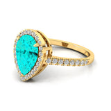 Classic Pear Shaped Paraiba Tourmaline Halo Diamond Engagement Ring - GeumJewels