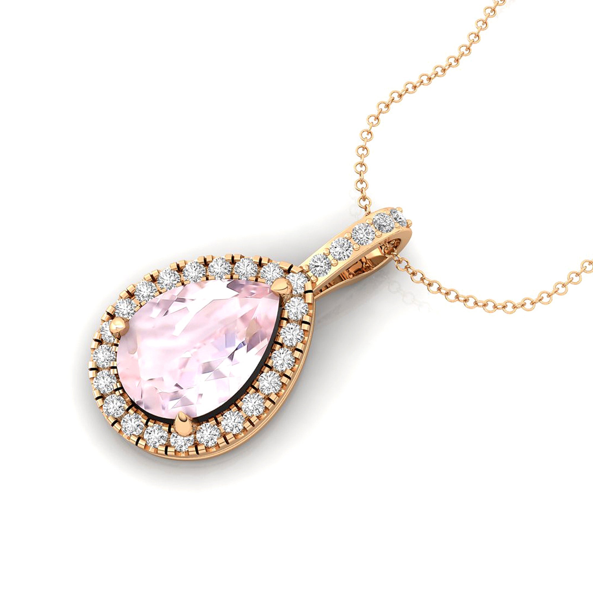 Morganite Teardrop Pendant with Diamond Halo - GeumJewels