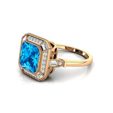 Vintage Style Square Cut Swiss Blue Topaz Diamond Ring - GeumJewels