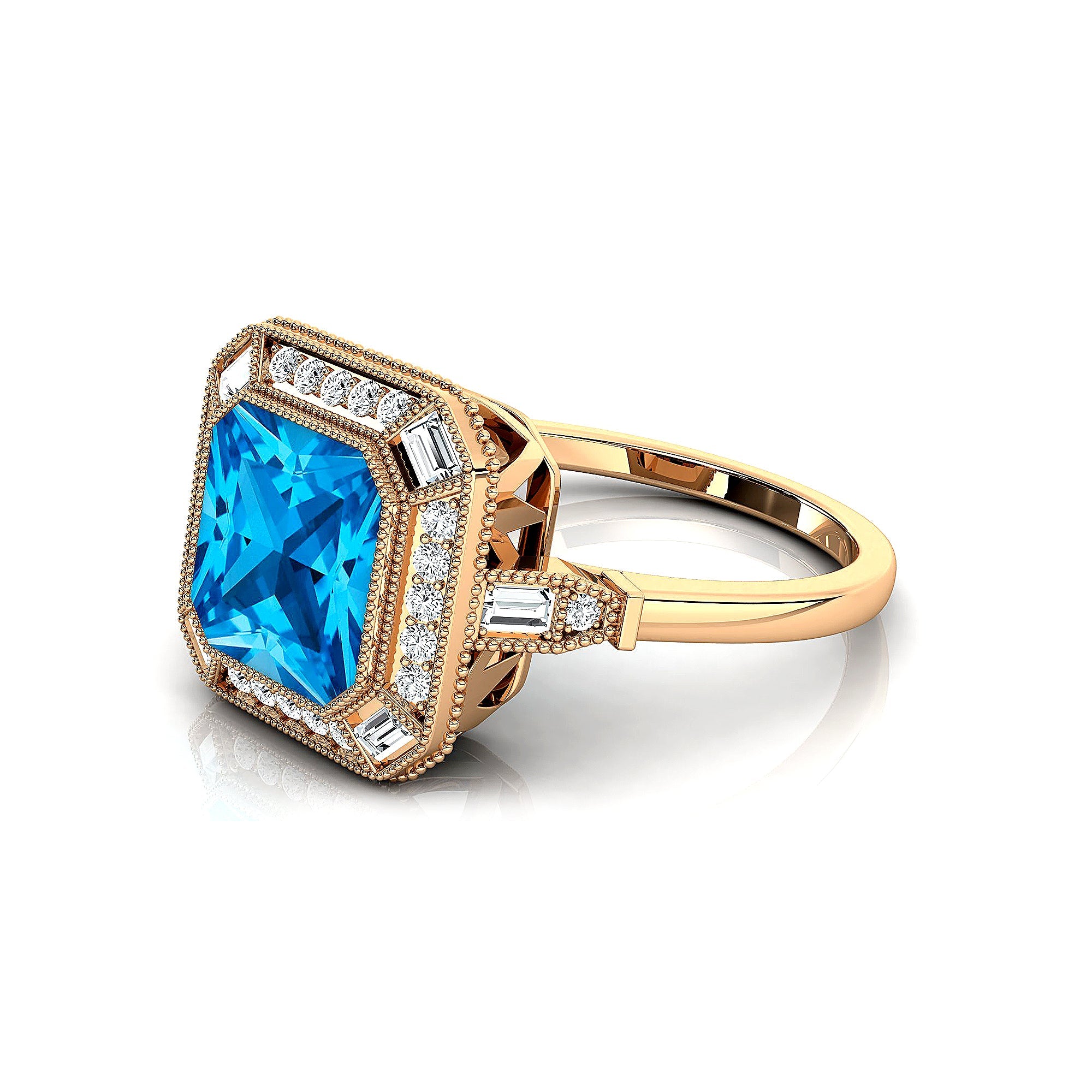 Vintage Style Square Cut Swiss Blue Topaz Diamond Ring - GeumJewels