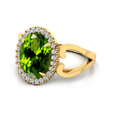 Vintage Love Inspired Oval Peridot Halo Diamond Engagement Ring - GeumJewels