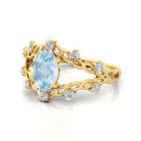 Flower Inspired Ring with Oval Shaped Aquamarine and Accent Diamonds - GeumJewels