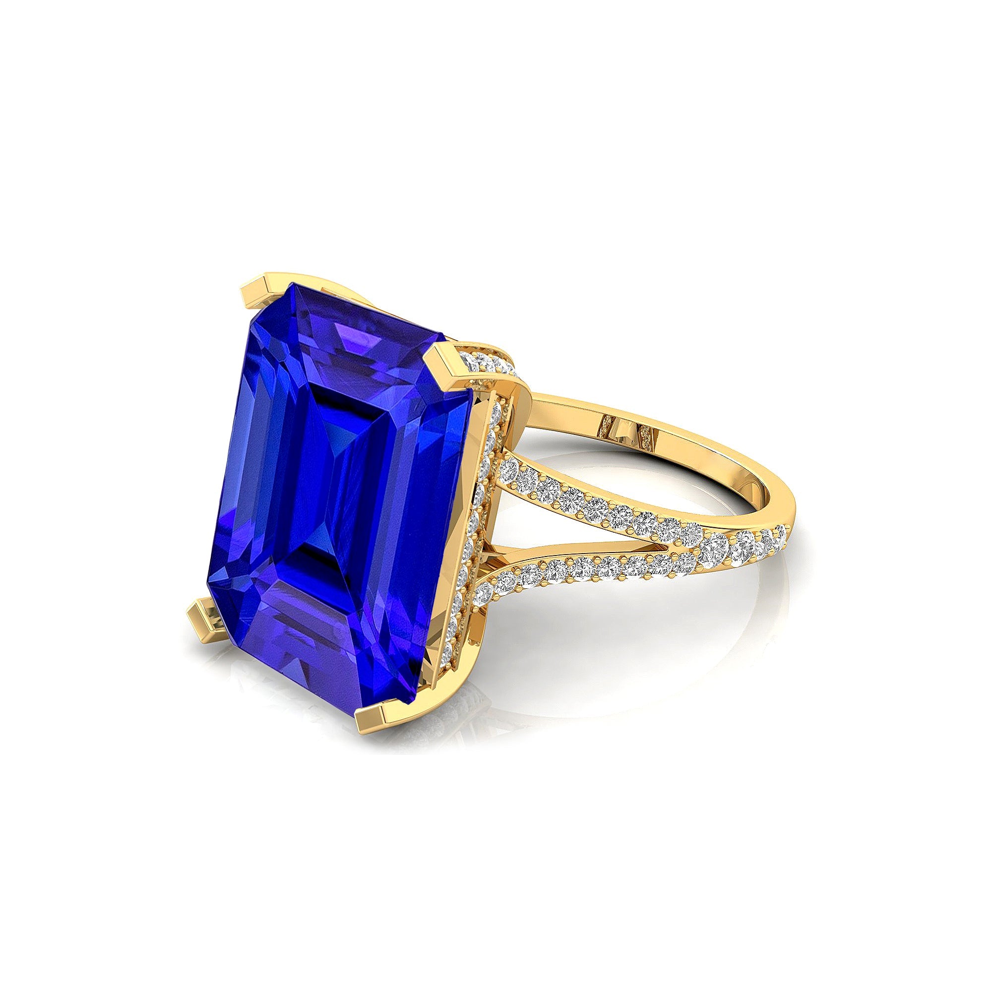 Emerald Cut Tanzanite Split Shank Engagement Ring with Diamonds - GeumJewels