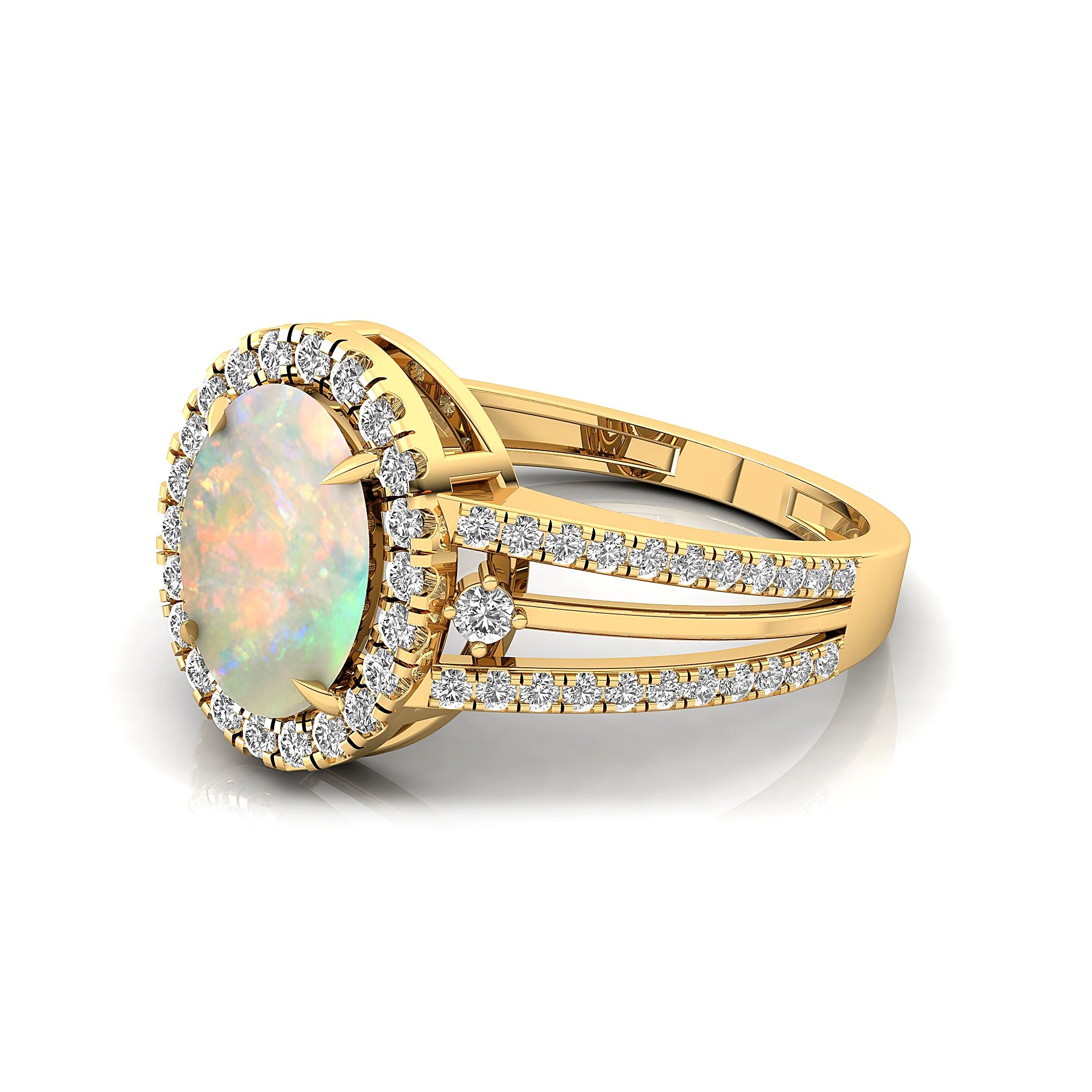 Solitaire Oval Opal Split Shank Diamond Engagement Ring - GeumJewels