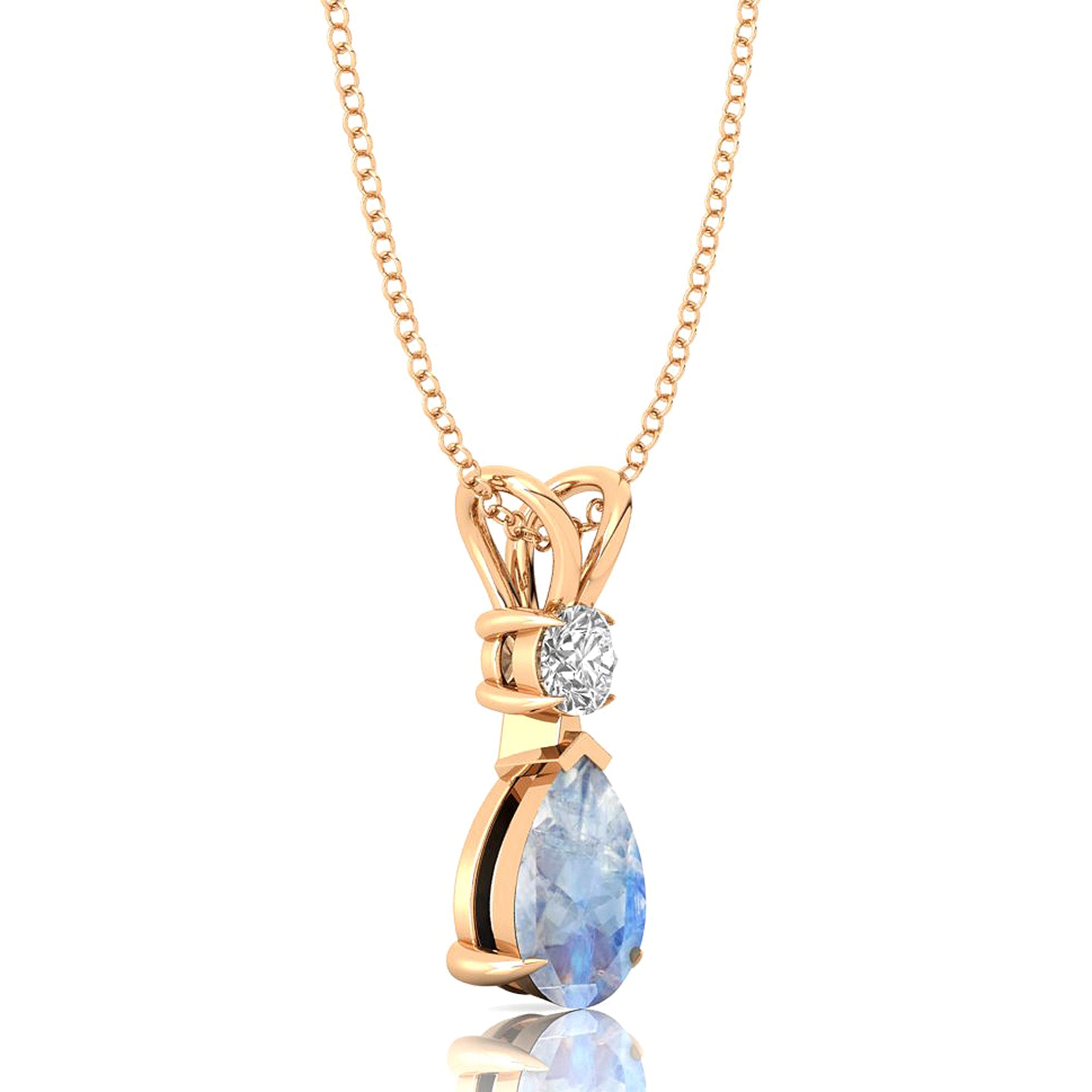 Moonstone Teardrop Pendant with Solitaire Diamond - GeumJewels