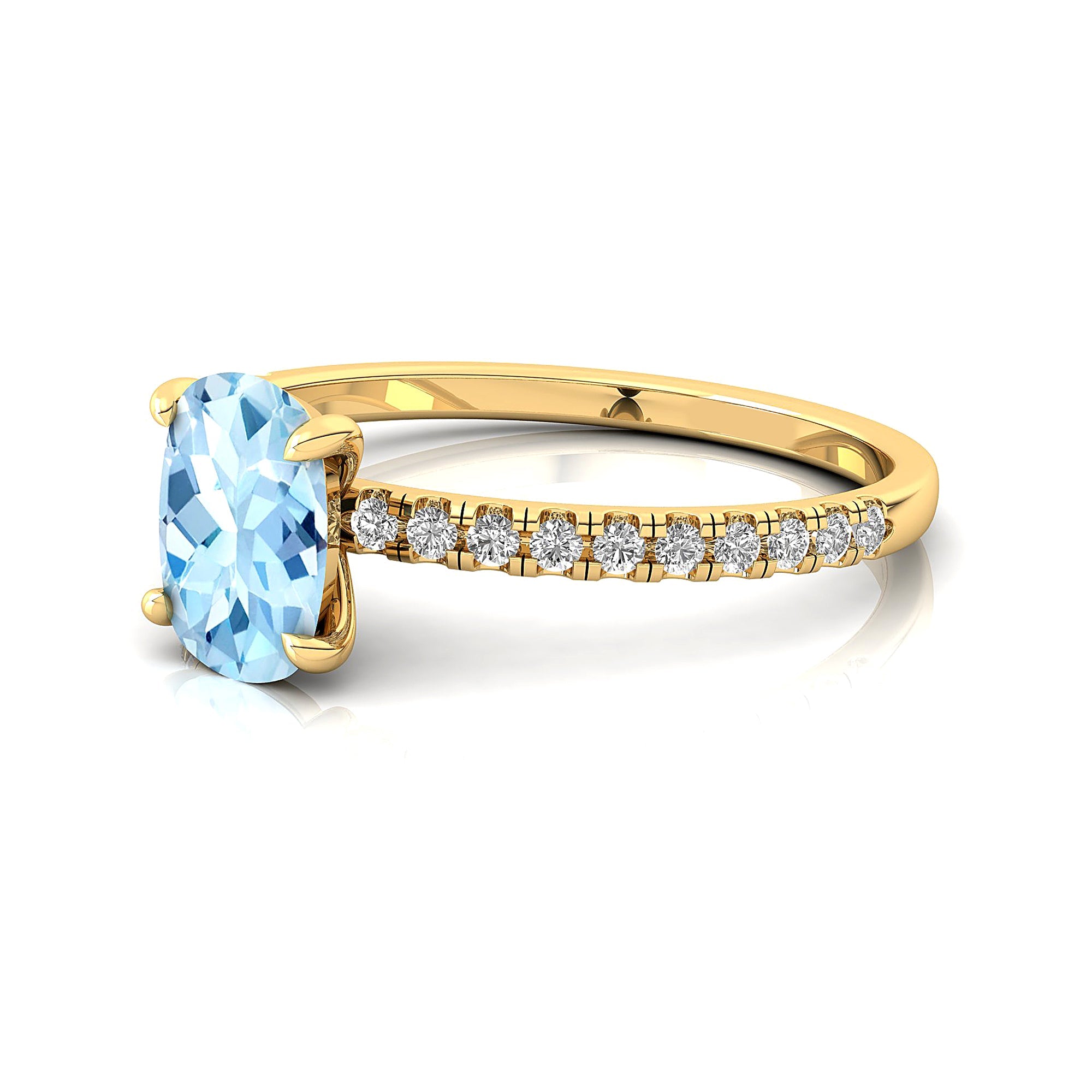 Long Cushion Aquamarine Thin Diamond Promise Ring - GeumJewels