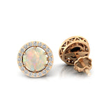 Round Solitaire Opal Halo Diamond Stud Earrings - GeumJewels