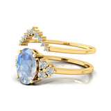 Rainbow Moonstone Gold Ring with Stackable Diamond Band - GeumJewels