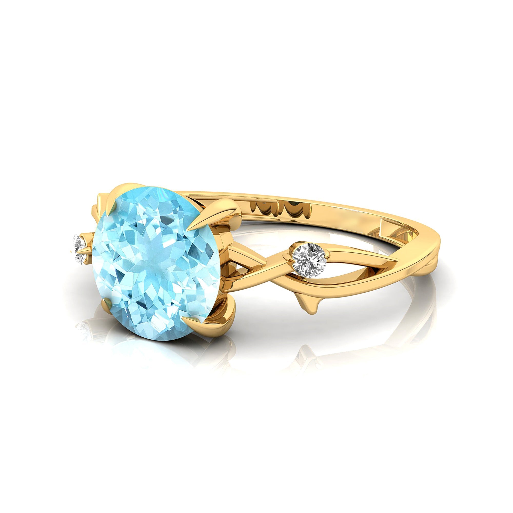 Criss Cross Nature Inspired Diamond Ring  with Round Aquamarine - GeumJewels