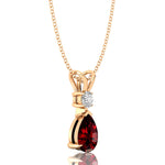 Garnet Teardrop Pendant with Solitaire Diamond - GeumJewels