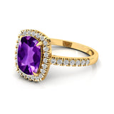 Elongated Cushion Halo Set Amethyst Engagement Ring with Diamond Band - GeumJewels
