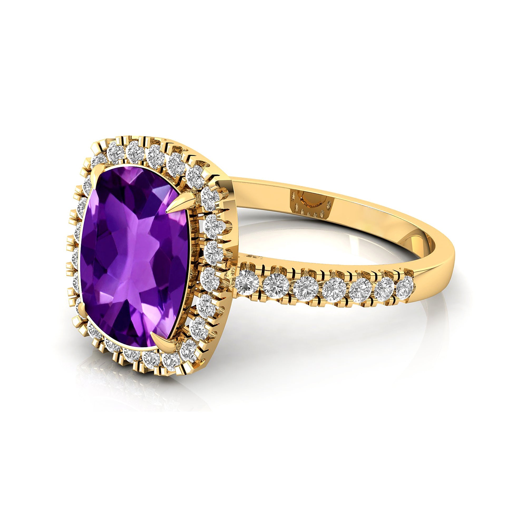 Elongated Cushion Halo Set Amethyst Engagement Ring with Diamond Band - GeumJewels