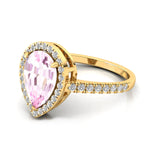 Classic Pear Shaped Morganite Halo Diamond Engagement Ring - GeumJewels