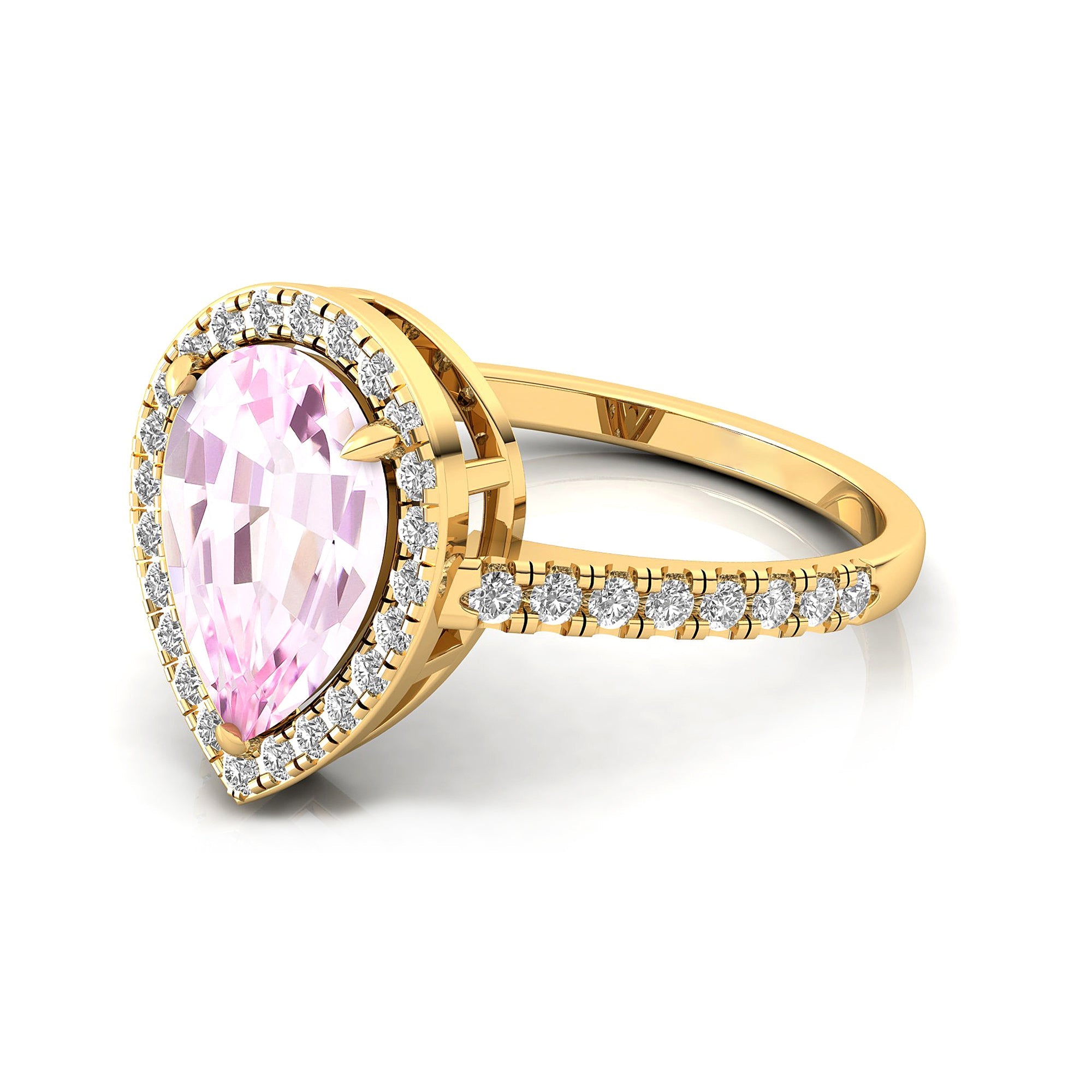 Classic Pear Shaped Morganite Halo Diamond Engagement Ring - GeumJewels
