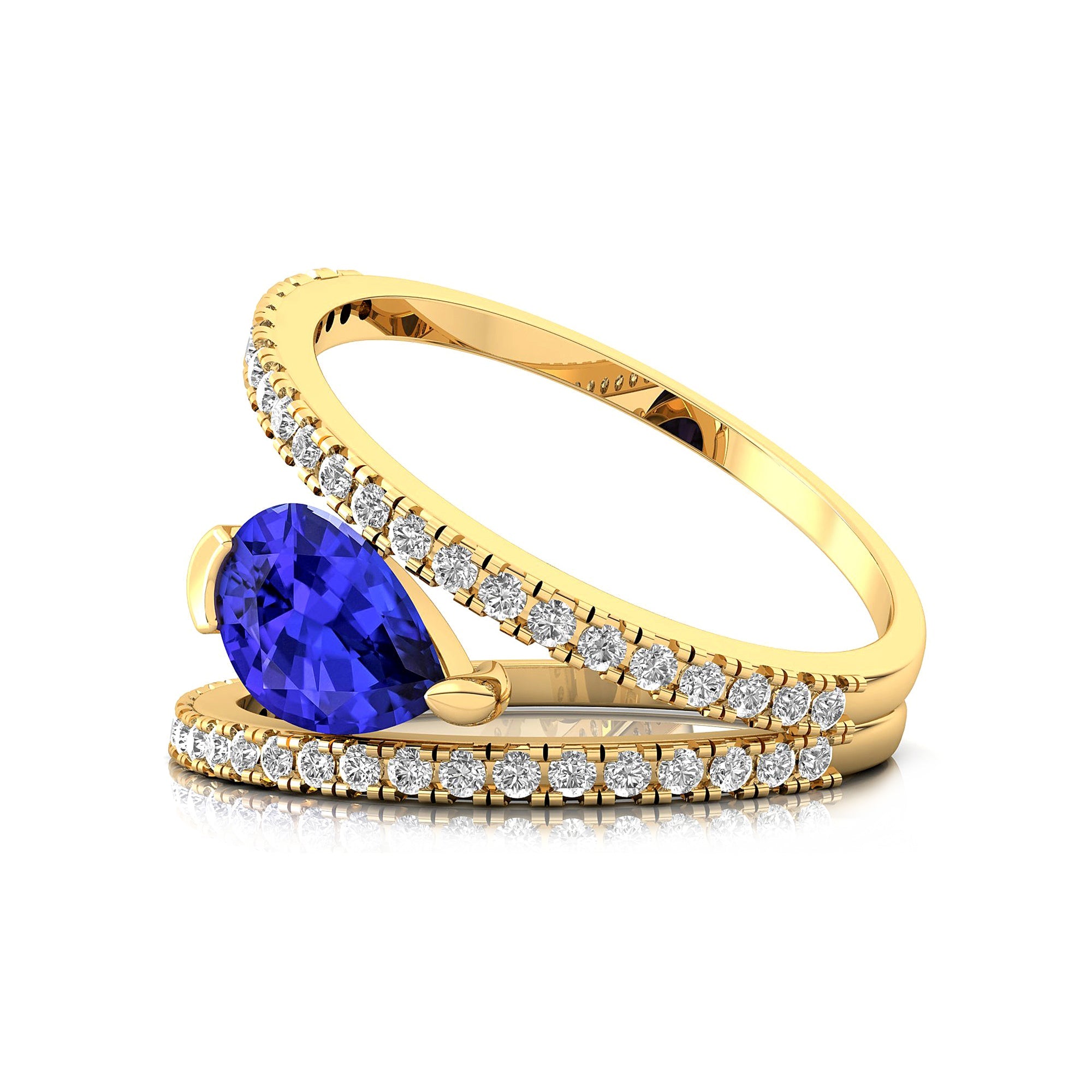 Fashionable V Shaped Diamond Ring with Pear Cut Tanzanite - GeumJewels