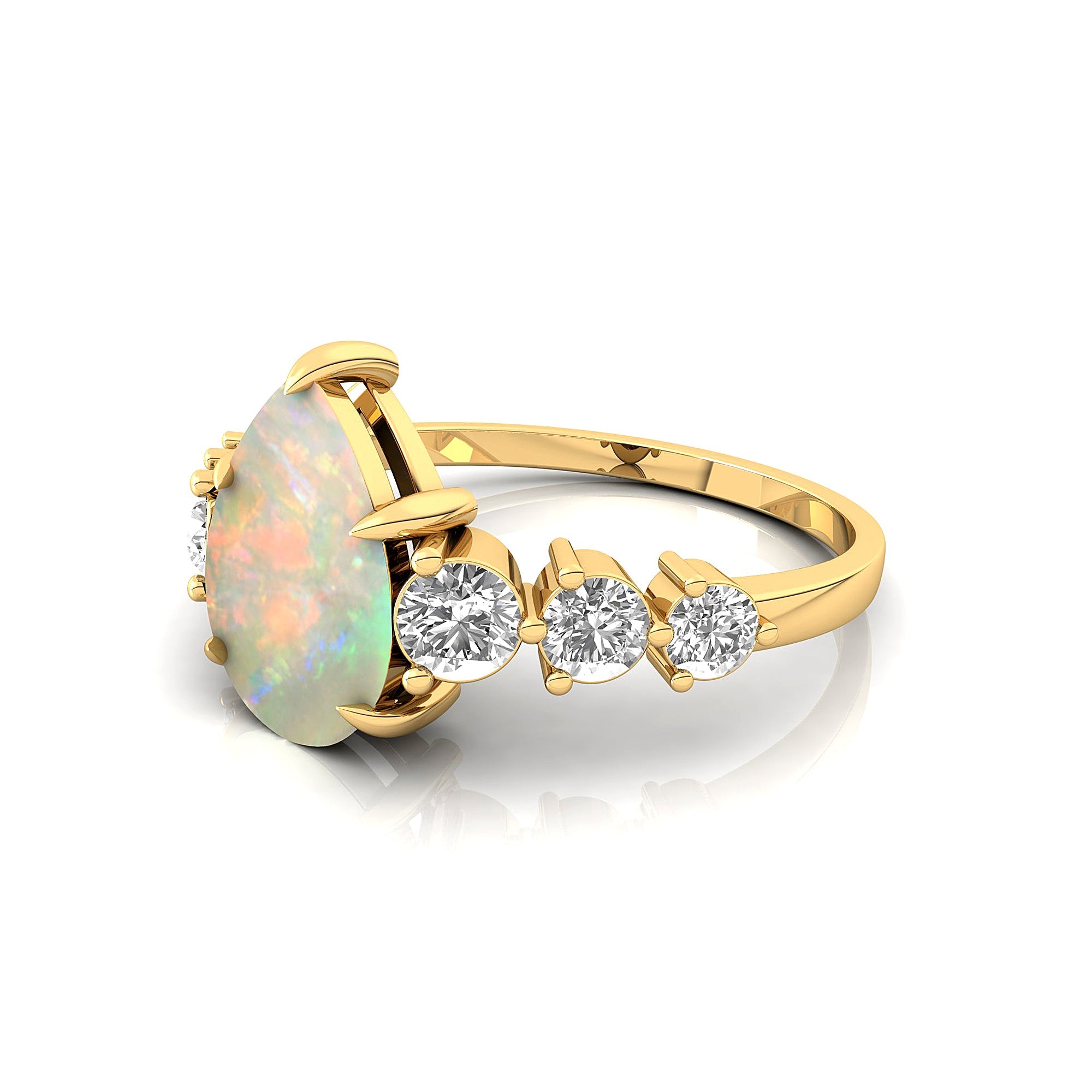 Pear Cut Opal with Graduated Diamonds Ring - GeumJewels