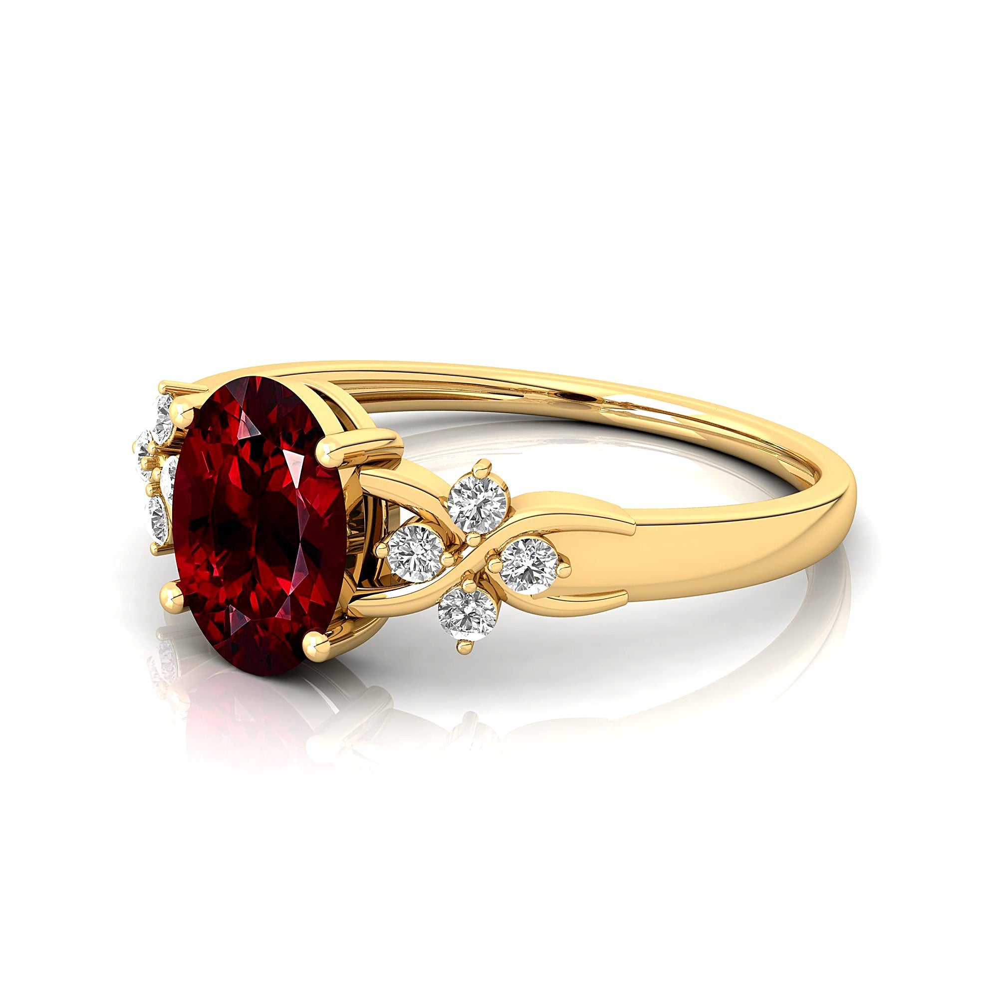 Criss Cross Diamond Ring with Oval Cut Garnet - GeumJewels