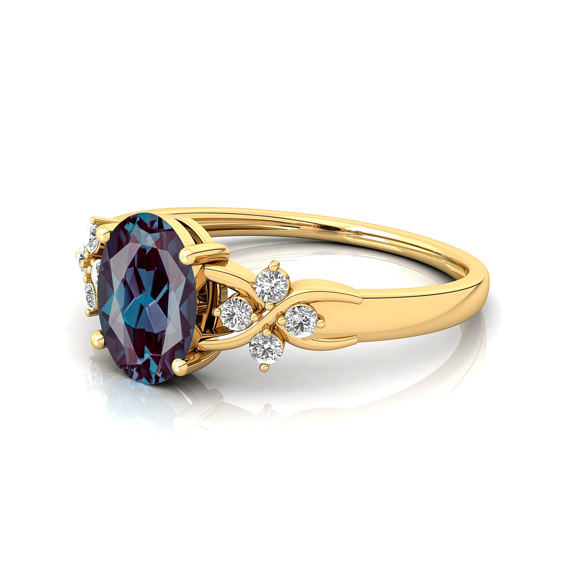 Criss Cross Diamond Ring with Oval Cut Alexandrite - GeumJewels