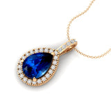 Blue Sapphire Teardrop Pendant with Diamond Halo - GeumJewels