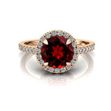 Classic Round Halo Diamonds with Solitaire Garnet Engagement Ring - GeumJewels