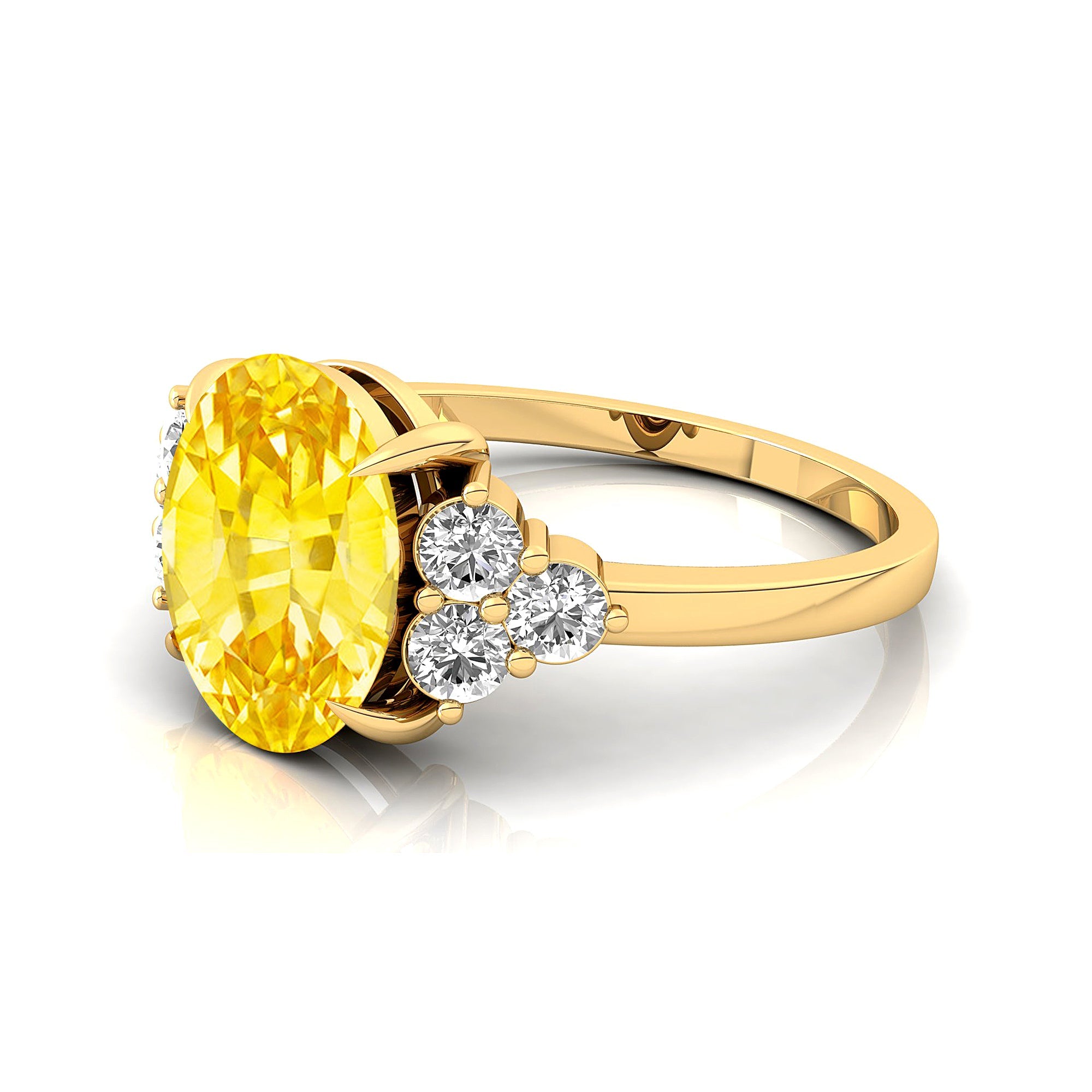 Trio Diamond Engagement Ring with Oval Cut Yellow Sapphire - GeumJewels