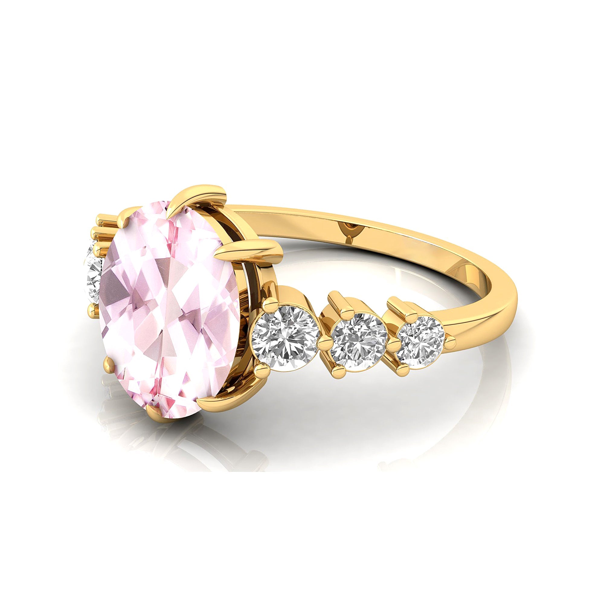 Oval Cut Morganite with Graduated Diamonds Ring - GeumJewels