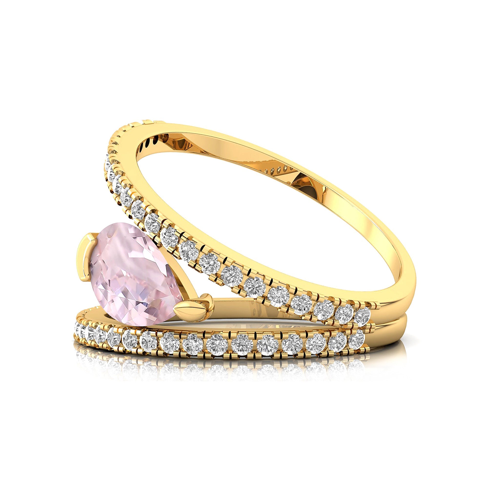 Fashionable V Shaped Diamond Ring with Pear Cut Morganite - GeumJewels
