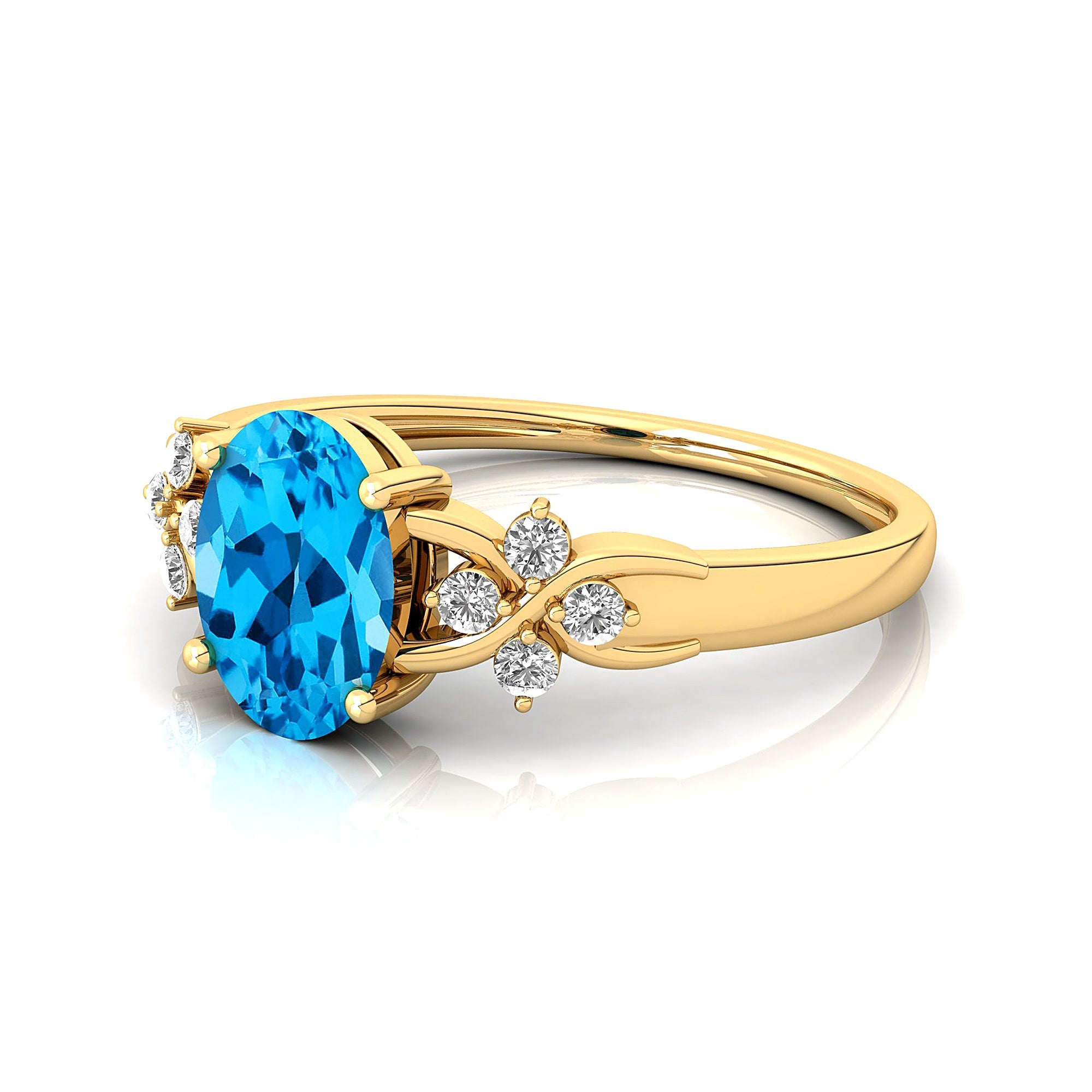 Criss Cross Diamond Ring with Oval Cut Swiss Blue Topaz - GeumJewels