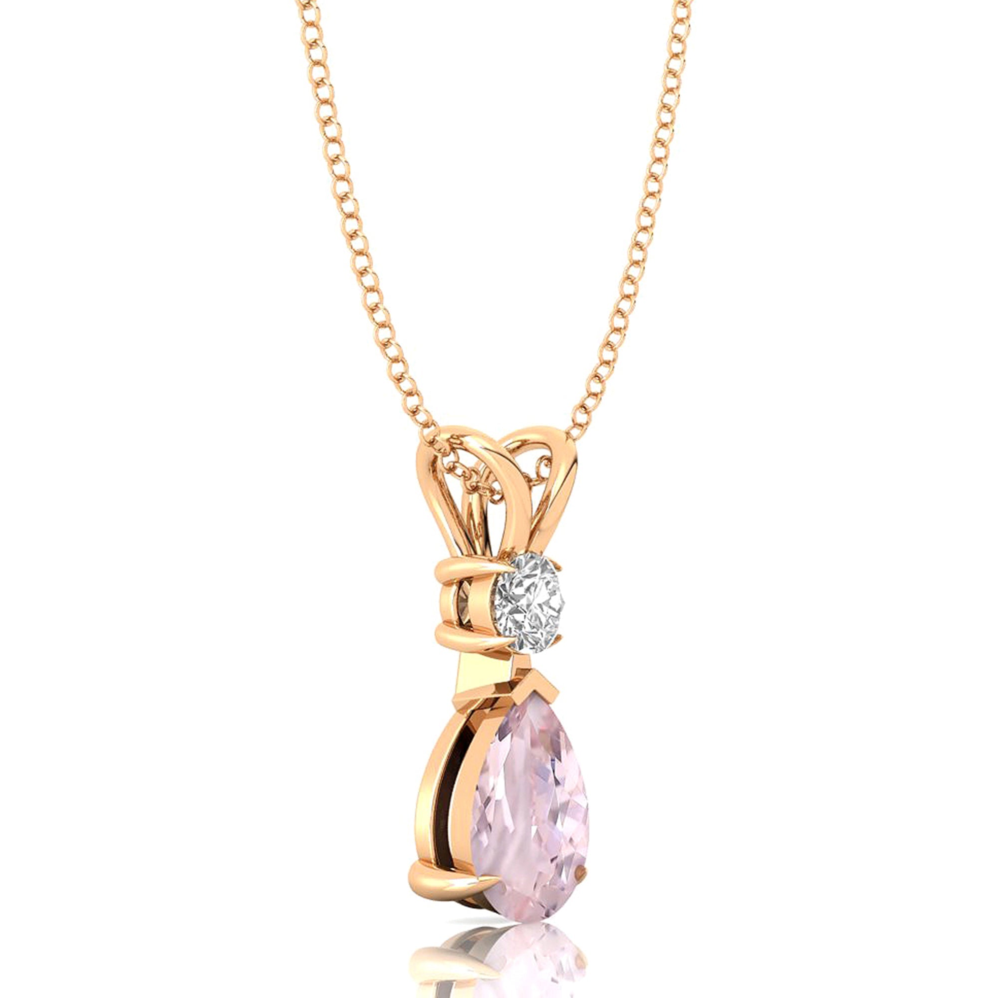 Morganite Teardrop Pendant with Solitaire Diamond - GeumJewels