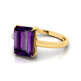 Emerald Shaped Amethyst with 3mm Accent Solitaire Engagement Ring - GeumJewels