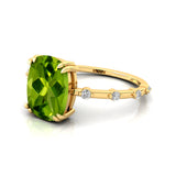 Cushion Cut Peridot Engagement Ring with Distant Diamond Band - GeumJewels
