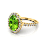 Oval Solitaire Peridot Halo Diamond Engagement Ring - GeumJewels