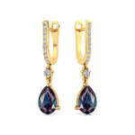 Lever Back Diamond Drop Earrings with Pear Cut Alexandrite - GeumJewels