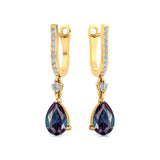 Lever Back Diamond Drop Earrings with Pear Cut Alexandrite - GeumJewels