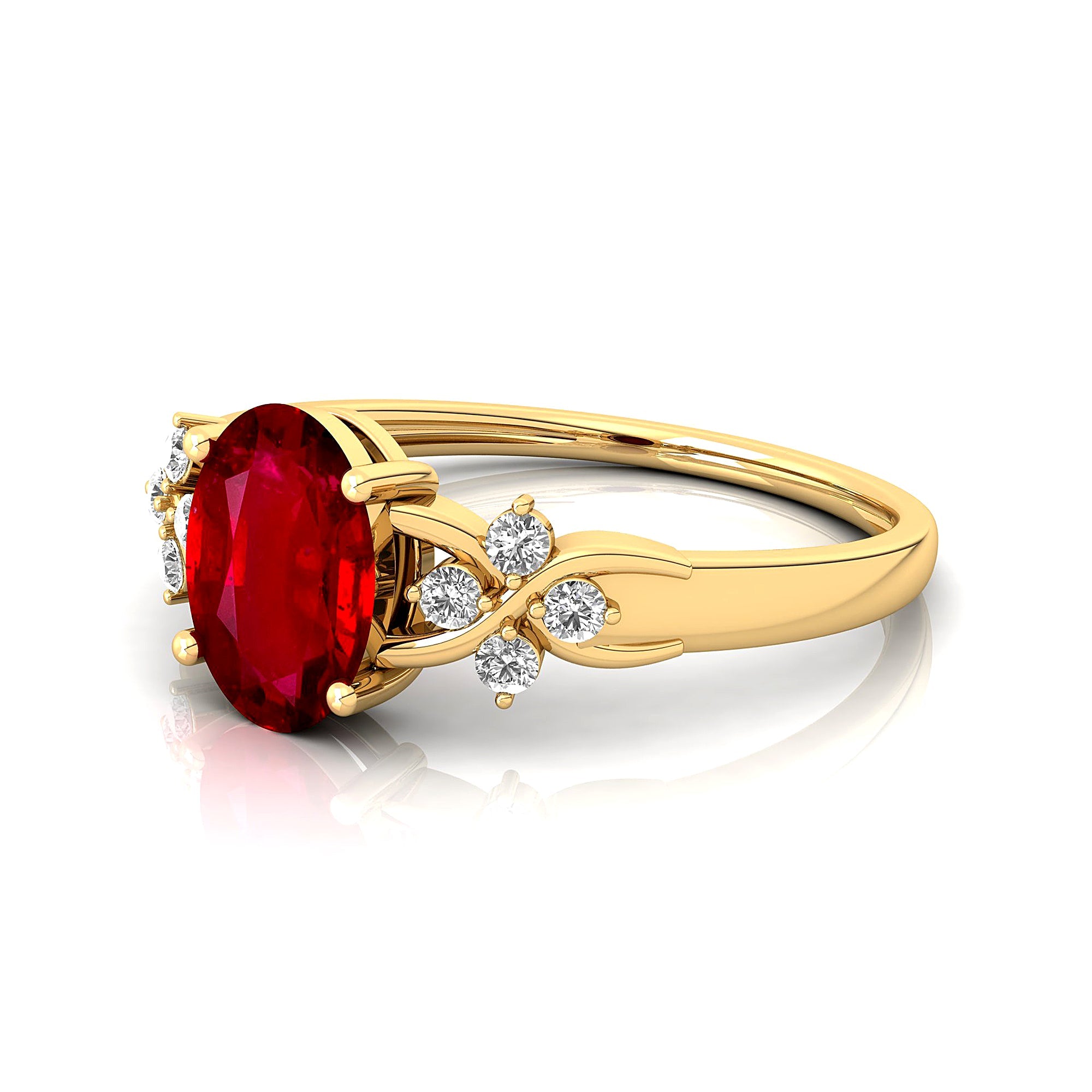 Criss Cross Diamond Ring with Oval Cut Ruby - GeumJewels