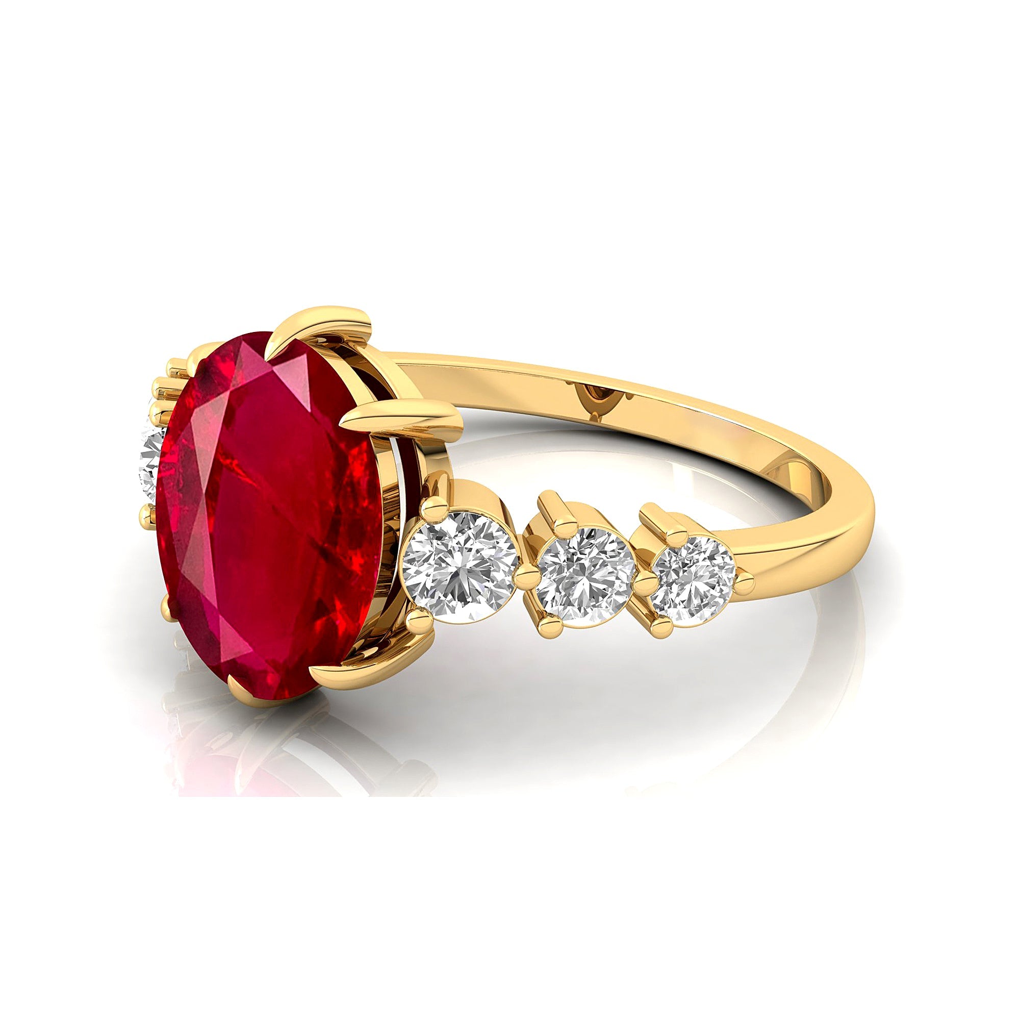 Oval Cut Ruby with Graduated Diamonds Ring - GeumJewels