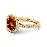Halo Diamond Engagement Ring with Cushion Cut Citrine - GeumJewels