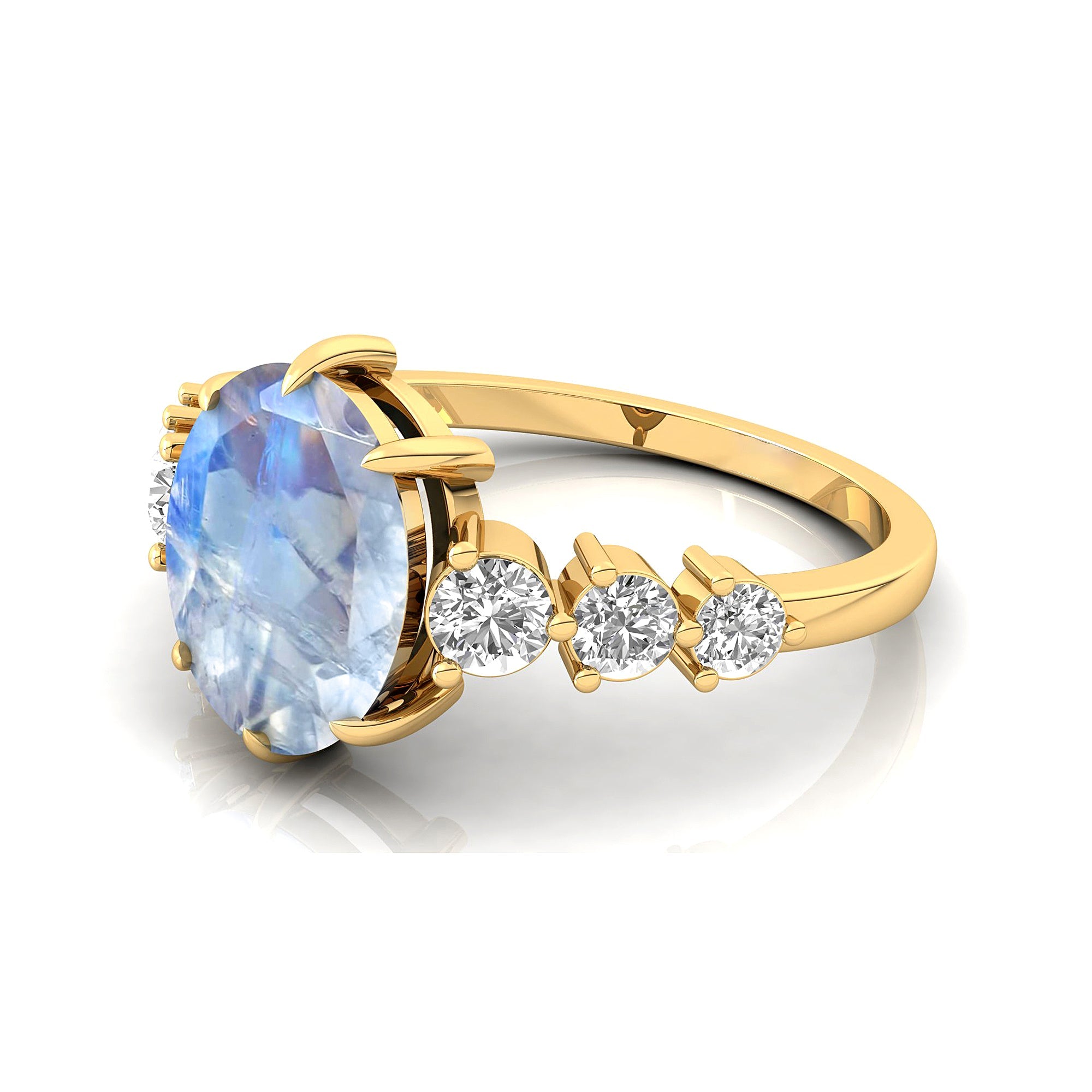 Oval Cut Moonstone with Graduated Diamonds Ring - GeumJewels