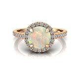 Classic Round Halo Diamonds with Solitaire Opal Engagement Ring - GeumJewels