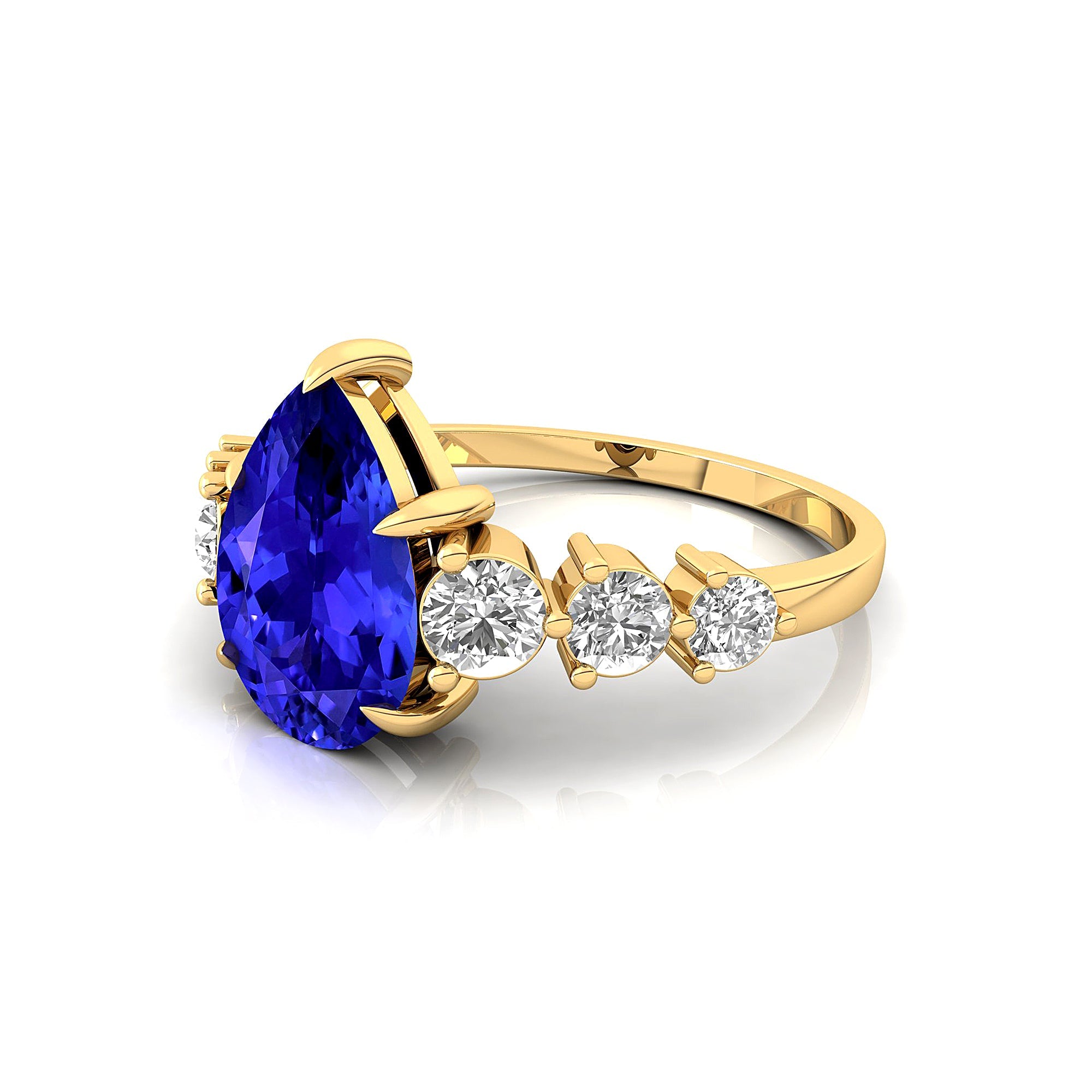 Pear Cut Tanzanite with Graduated Diamonds Ring - GeumJewels