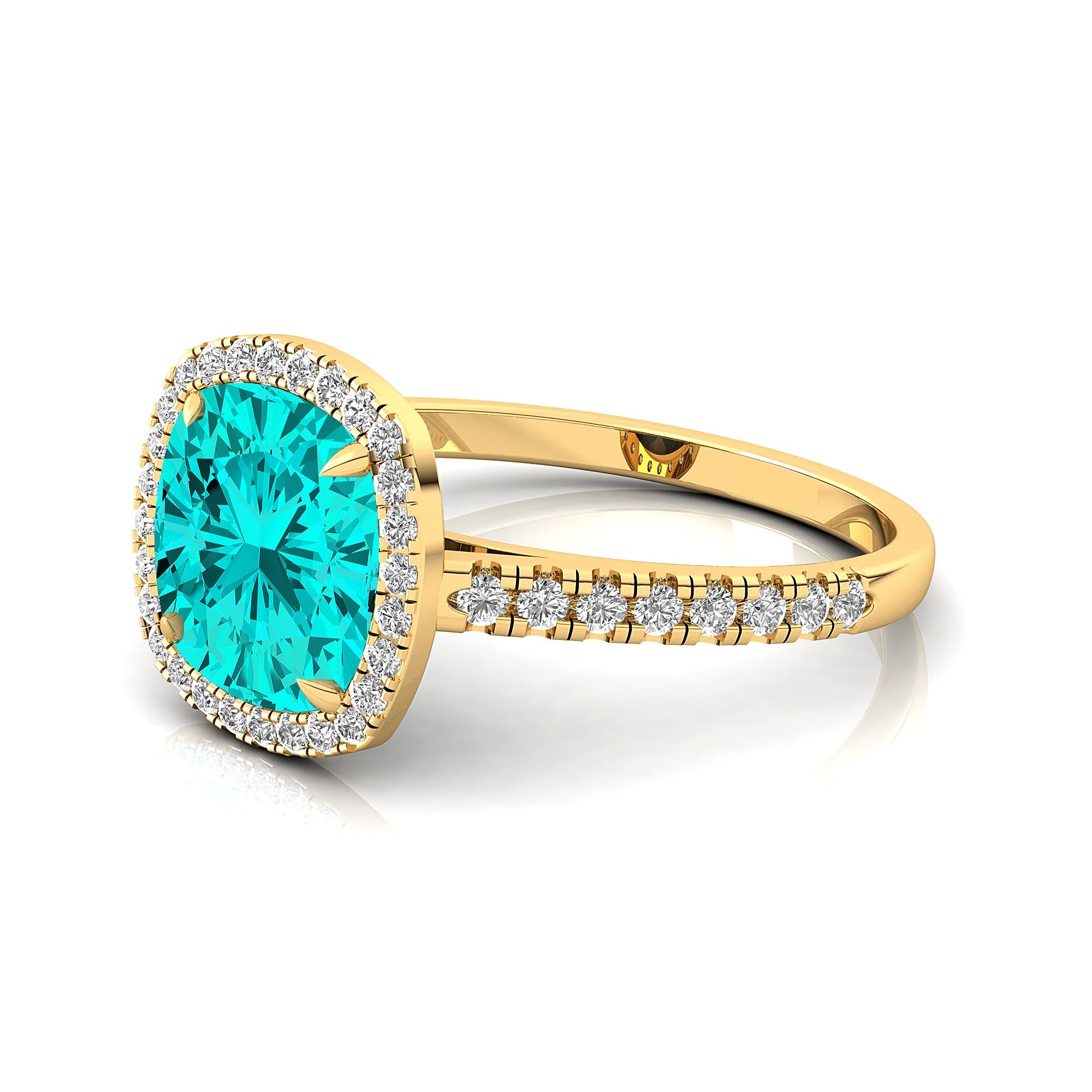 Halo Diamond Engagement Ring with Cushion Cut Paraiba Tourmaline - GeumJewels
