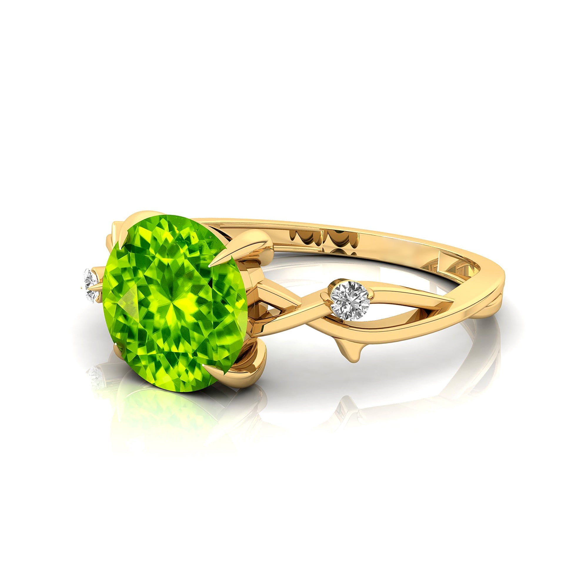 Criss Cross Nature Inspired Diamond Ring  with Round Peridot - GeumJewels